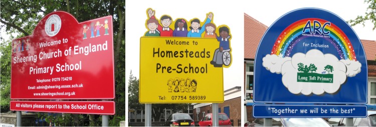 school welcome signs for Sheering Cof E Primary School, Homesteads Pre-School and Long Toft Primary School